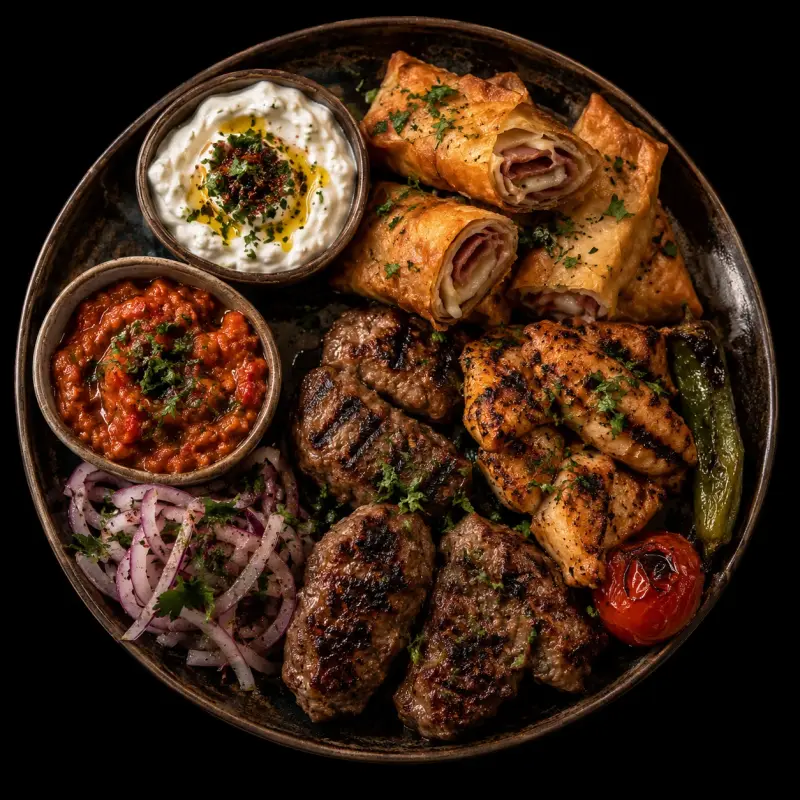 Izgara köfte, tavuk külbastı ve paçanga böreği